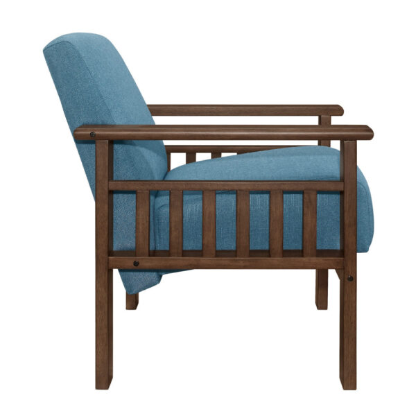 Bella 32 Inch Accent Chair Armchair, Storage Arms, Blue, Solid Rubberwood