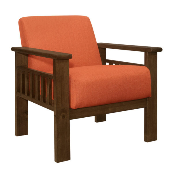 Bella 32 Inch Accent Chair Armchair, Storage Arms, Orange, Solid Rubberwood