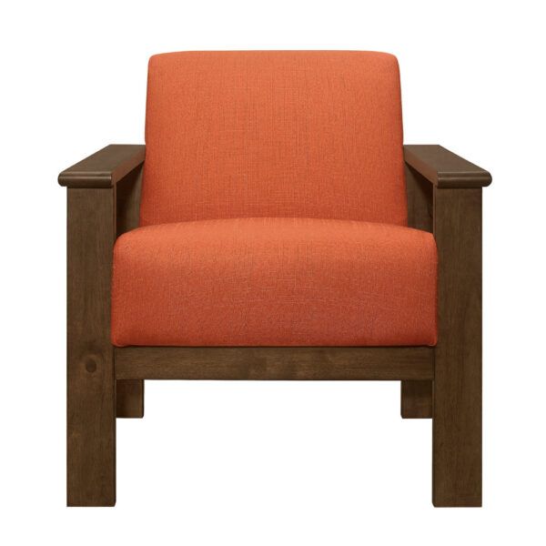 Bella 32 Inch Accent Chair Armchair, Storage Arms, Orange, Solid Rubberwood