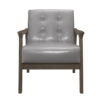 150220266991b12fa4637.jpeg Aly 31 Inch Accent Chair Armchair, Gray Faux Leather, Brown Solid Wood