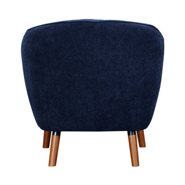 Tia 31 Inch Plush Accent Chair Armchair, Blue Polyester, Brown Solid Wood