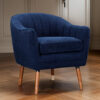 Tia 31 Inch Plush Accent Chair Armchair, Blue Polyester, Brown Solid Wood