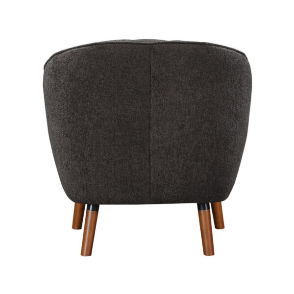 Tia 31 Inch Plush Accent Chair Armchair, Gray Polyester, Brown Solid Wood