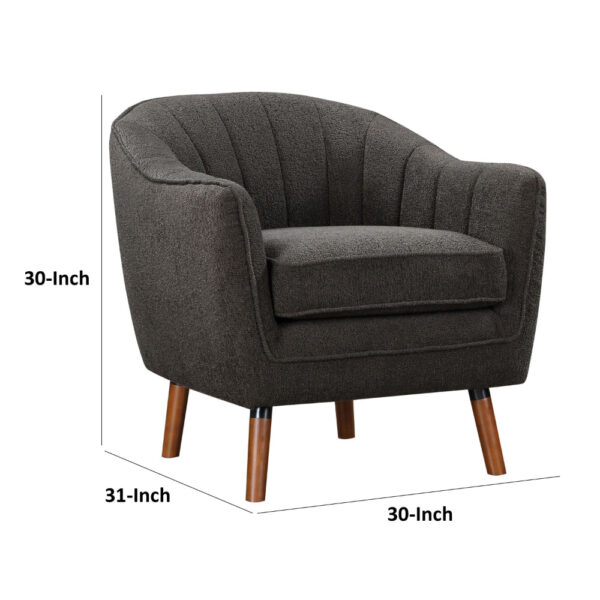 Tia 31 Inch Plush Accent Chair Armchair, Gray Polyester, Brown Solid Wood