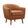 Tia 31 Inch Plush Accent Chair Armchair, Rust Polyester, Brown Solid Wood