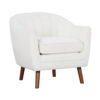 Tia 31 Inch Plush Accent Chair Armchair, White Polyester, Brown Solid Wood