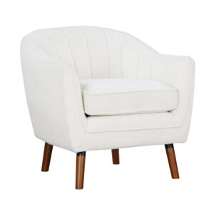 150220266991b1703fb96.jpeg Tia 31 Inch Plush Accent Chair Armchair, White Polyester, Brown Solid Wood