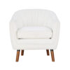 Tia 31 Inch Plush Accent Chair Armchair, White Polyester, Brown Solid Wood