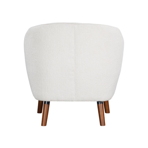 Tia 31 Inch Plush Accent Chair Armchair, White Polyester, Brown Solid Wood