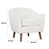Tia 31 Inch Plush Accent Chair Armchair, White Polyester, Brown Solid Wood