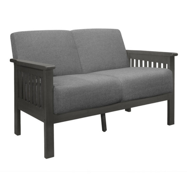 150220266991b18f10d11.jpeg Wiston 50 Inch Loveseat, Gray Polyester, Dark Gray Solid Rubberwood