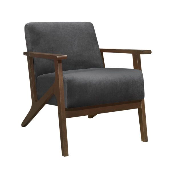 150220266991b1be47795.jpeg Rica 32 Inch Accent Armchair, Dark Gray Velvet, Walnut Brown Solid Wood