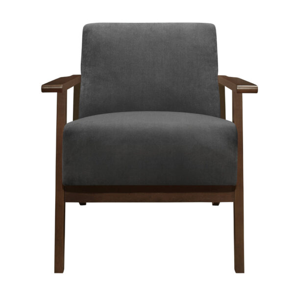 150220266991b1c168691.jpeg Rica 32 Inch Accent Armchair, Dark Gray Velvet, Walnut Brown Solid Wood