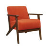 Rica 32 Inch Accent Armchair, Soft Orange Velvet, Walnut Brown Solid Wood