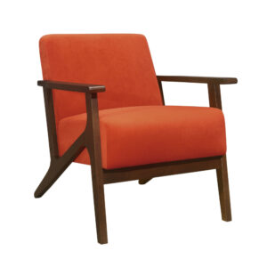 Rica 32 Inch Accent Armchair, Soft Orange Velvet, Walnut Brown Solid Wood