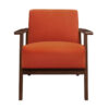 Rica 32 Inch Accent Armchair, Soft Orange Velvet, Walnut Brown Solid Wood
