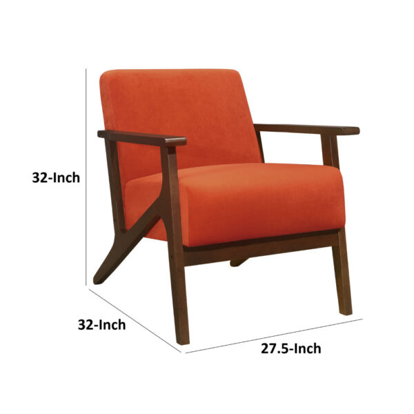 Rica 32 Inch Accent Armchair, Soft Orange Velvet, Walnut Brown Solid Wood