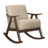 Tim 37 Inch Rocking Armchair, Beige Polyester, Walnut Brown Solid Wood