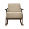 Tim 37 Inch Rocking Armchair, Beige Polyester, Walnut Brown Solid Wood