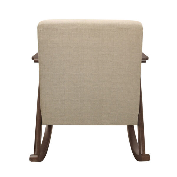 Tim 37 Inch Rocking Armchair, Beige Polyester, Walnut Brown Solid Wood