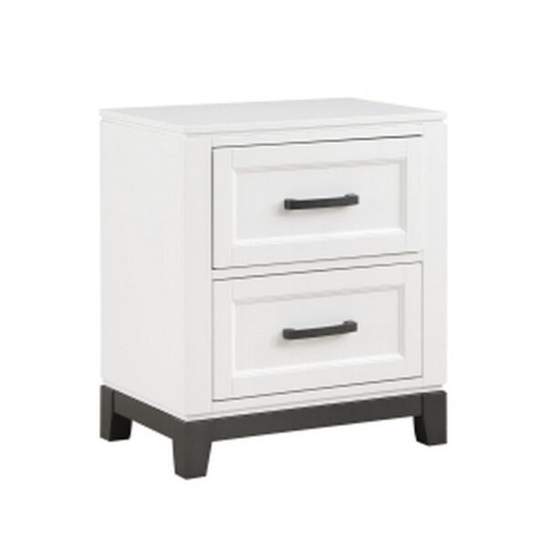 Thiem 28 Inch Nightstand with 2 Drawers, Black Handles, White Wood Finish