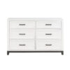 Thiem 61 Inch Wide Dresser, 6 Drawers with Black Handles, White Wood Finish