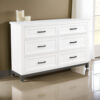 Thiem 61 Inch Wide Dresser, 6 Drawers with Black Handles, White Wood Finish