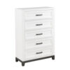 Thiem 51 Inch Tall Dresser Chest with 5 Drawers, Black Handles, White Wood
