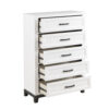 Thiem 51 Inch Tall Dresser Chest with 5 Drawers, Black Handles, White Wood