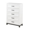 Thiem 51 Inch Tall Dresser Chest with 5 Drawers, Black Handles, White Wood