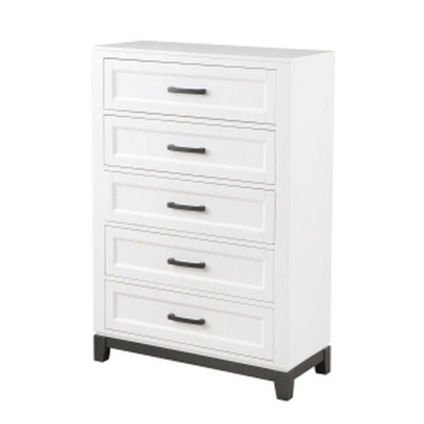 Thiem 51 Inch Tall Dresser Chest with 5 Drawers, Black Handles, White Wood