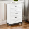 Thiem 51 Inch Tall Dresser Chest with 5 Drawers, Black Handles, White Wood