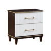 Shim 29 Inch Nightstand with 2 Drawers, Gold, White, and Cherry Brown Wood