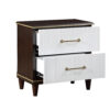Shim 29 Inch Nightstand with 2 Drawers, Gold, White, and Cherry Brown Wood