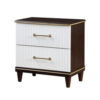 Shim 29 Inch Nightstand with 2 Drawers, Gold, White, and Cherry Brown Wood