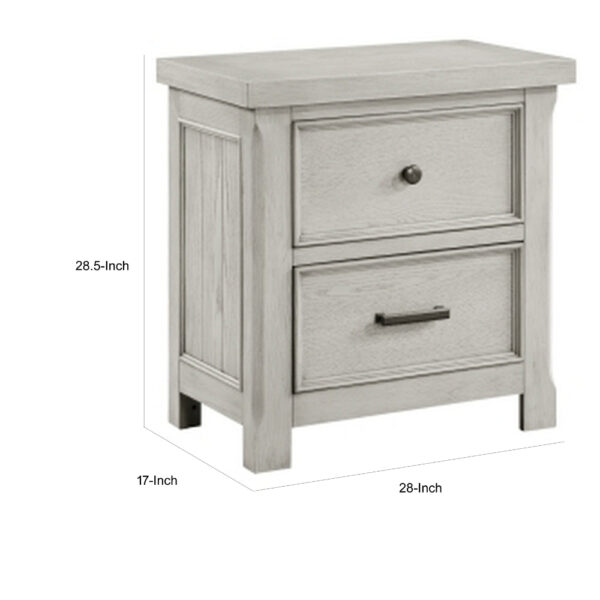 Myna 29 Inch Nightstand with 2 Drawers, Rustic Farmhouse White Oak Veneer