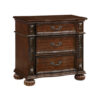 Nami 32 Inch Nightstand, 3 Drawers, Leaf Carvings, Cherry Brown Solid Wood