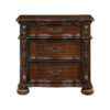 Nami 32 Inch Nightstand, 3 Drawers, Leaf Carvings, Cherry Brown Solid Wood