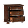 Nami 32 Inch Nightstand, 3 Drawers, Leaf Carvings, Cherry Brown Solid Wood