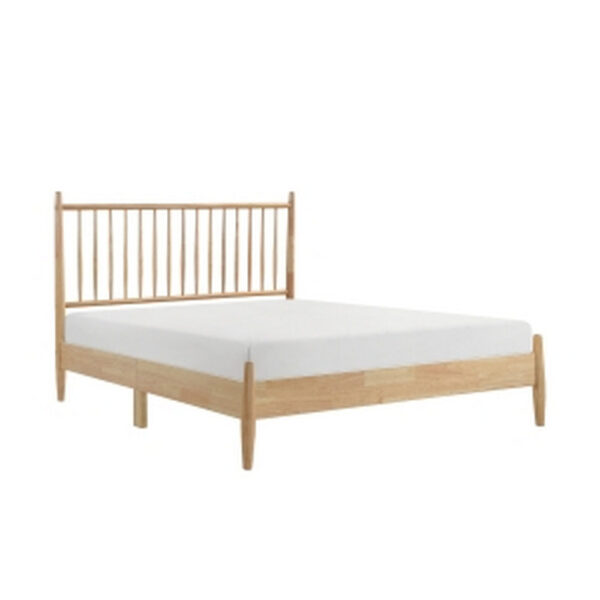 Lika Queen Size Platform Bed, Vertical Slatted Headboard, Natural Brown