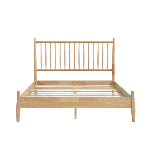 Lika Queen Size Platform Bed, Vertical Slatted Headboard, Natural Brown