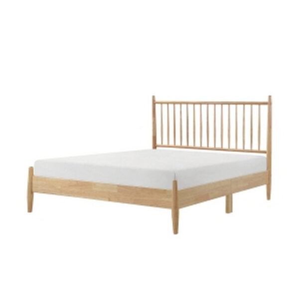 Lika Queen Size Platform Bed, Vertical Slatted Headboard, Natural Brown