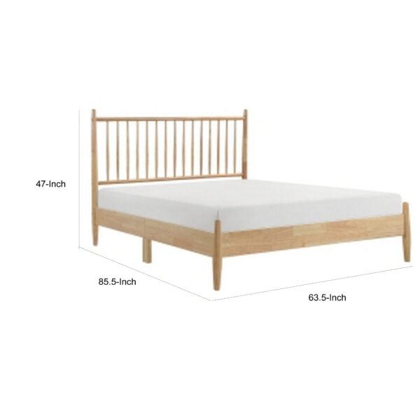 Lika Queen Size Platform Bed, Vertical Slatted Headboard, Natural Brown