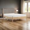 Lika Queen Size Platform Bed, Vertical Slatted Headboard, Natural Brown