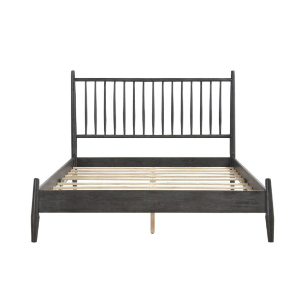 Lika Queen Size Platform Bed, Vertical Slatted Headboard, Gray Finish