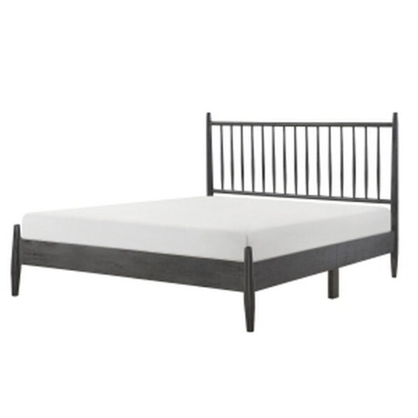 Lika Queen Size Platform Bed, Vertical Slatted Headboard, Gray Finish