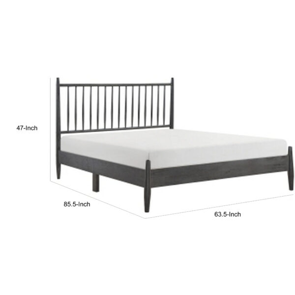 Lika Queen Size Platform Bed, Vertical Slatted Headboard, Gray Finish