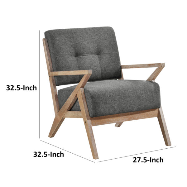 Edra 33 Inch Accent Armchair, Rubberwood Frame, Gray Polyester Cushions