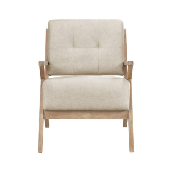 Edra 33 Inch Accent Armchair, Rubberwood Frame, Cushioned Beige Polyester