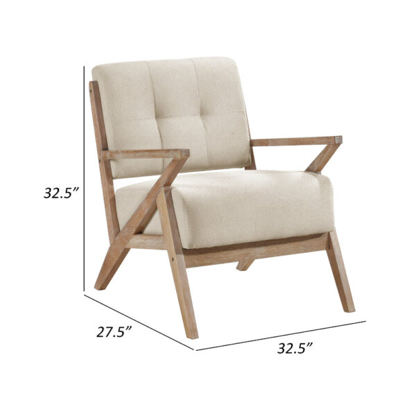 Edra 33 Inch Accent Armchair, Rubberwood Frame, Cushioned Beige Polyester